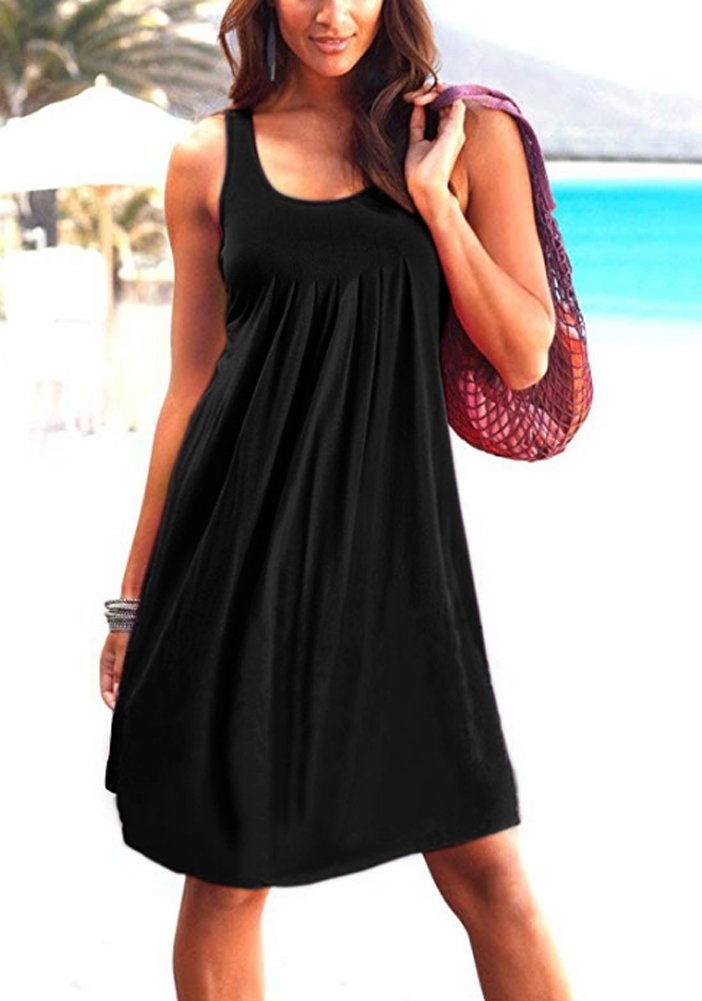 Camisunny Summer Vest Dresses for Women Casual Loose Cotton Mini Dress Bathing Suit Black Size XL - Image 4